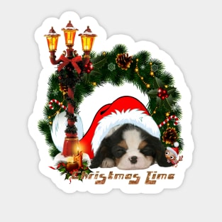 Christmas time cute puppy with bird Sticker